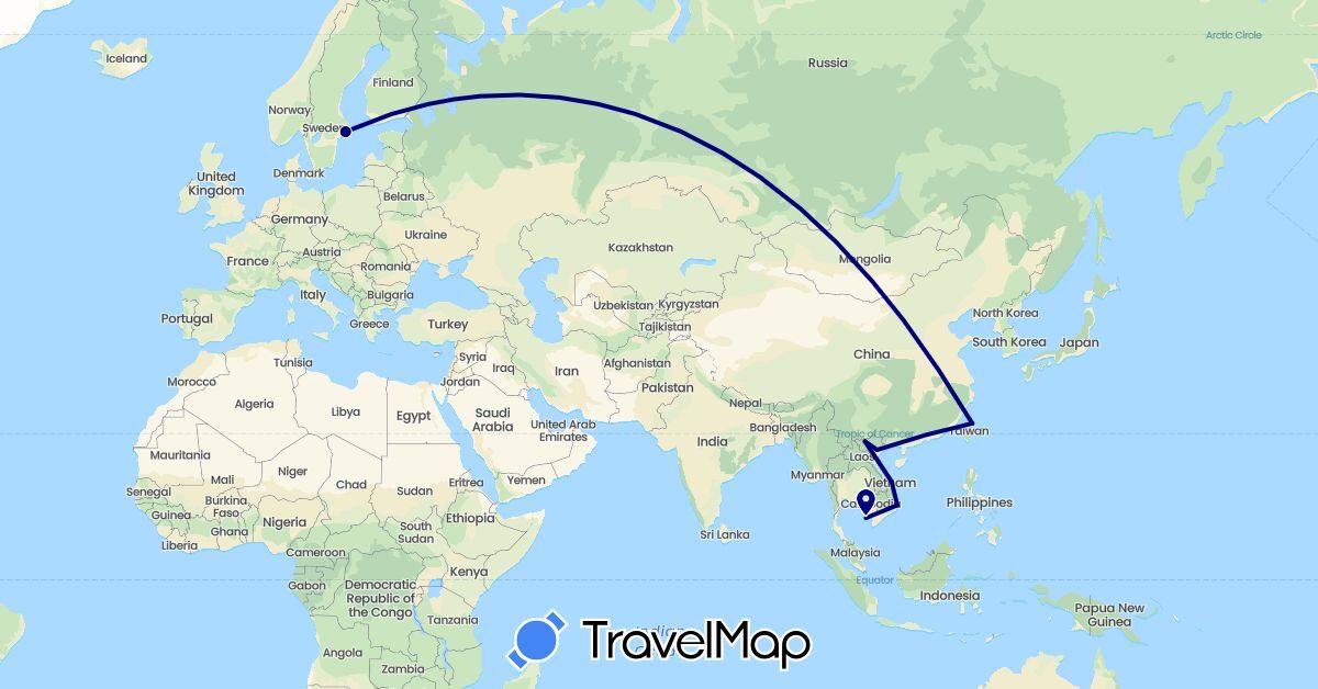 TravelMap itinerary: driving in Sweden, Taiwan, Vietnam (Asia, Europe)